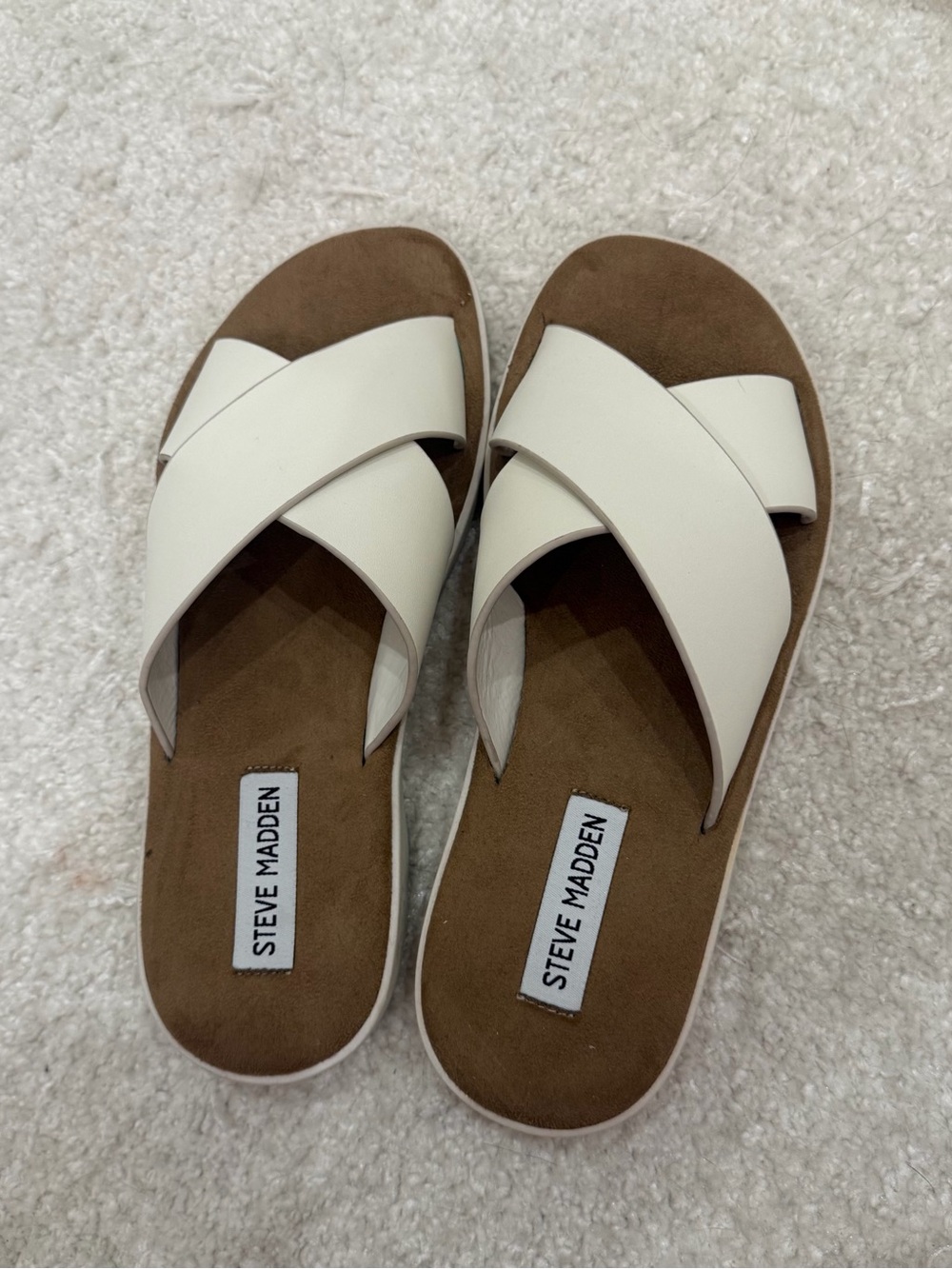 Steve Madden Cream Crossband Slide Sandals
